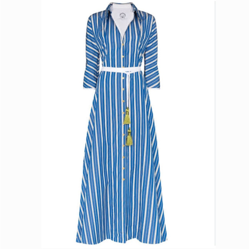 NEW NWT Evi grintela striped blue white belted dress long sleeve